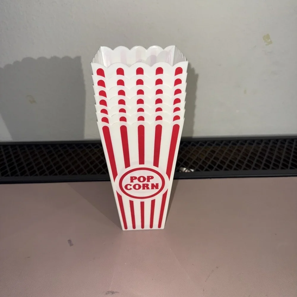Set of 7 Red White Plastic Popcorn Containers Buckets Home Movie Theater Retro